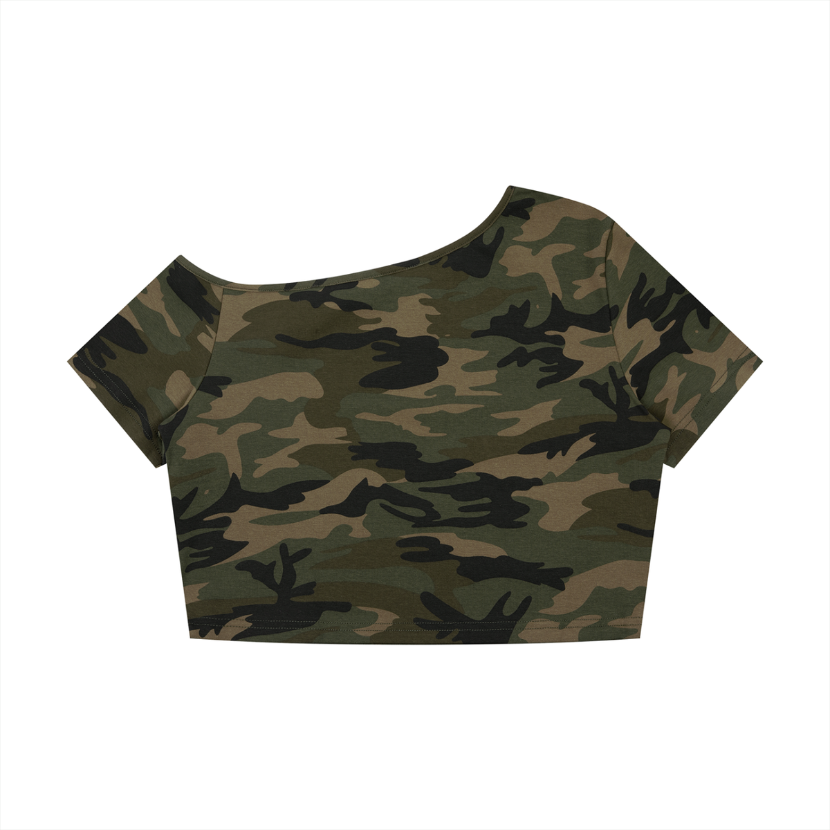 Women's Camo Off-Shoulder Crop T-Shirt