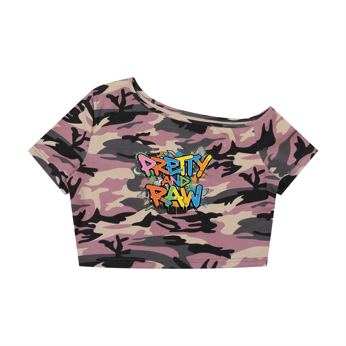 Women's Camo Off-Shoulder Crop T-Shirt