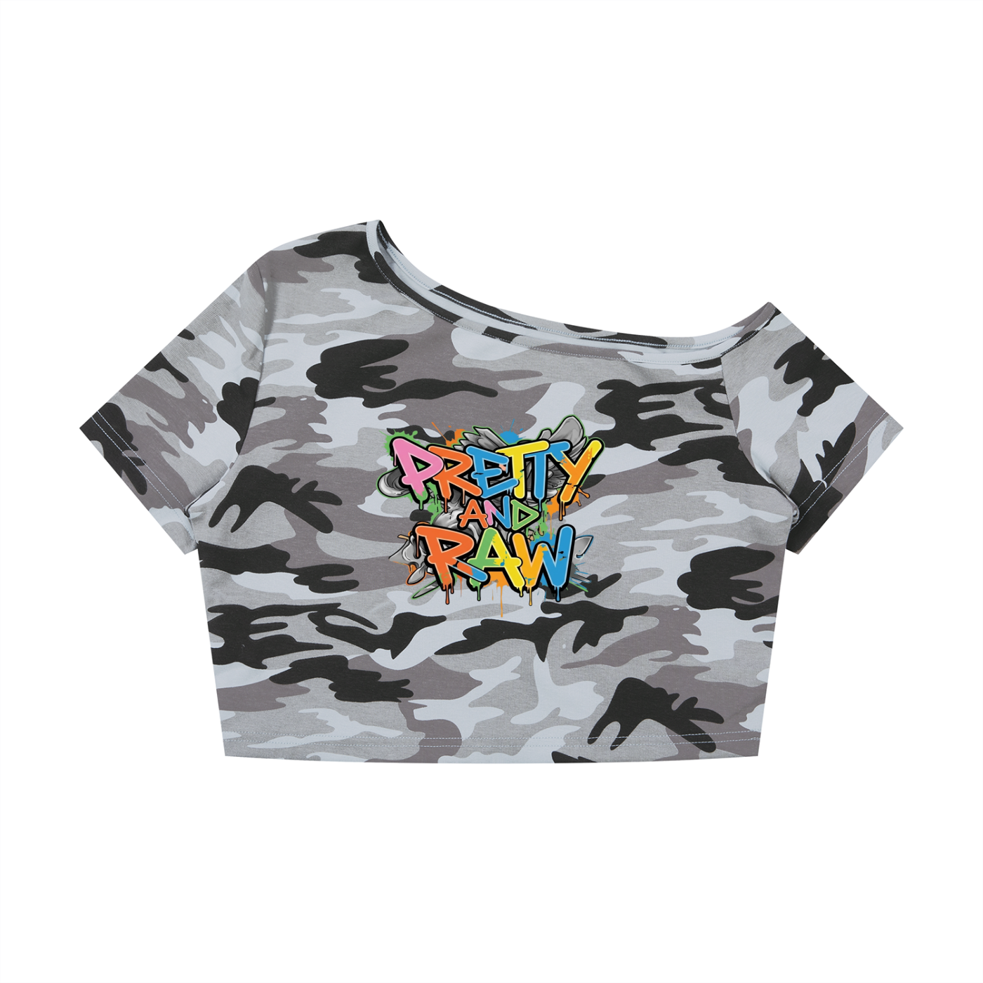 Women's Camo Off-Shoulder Crop T-Shirt