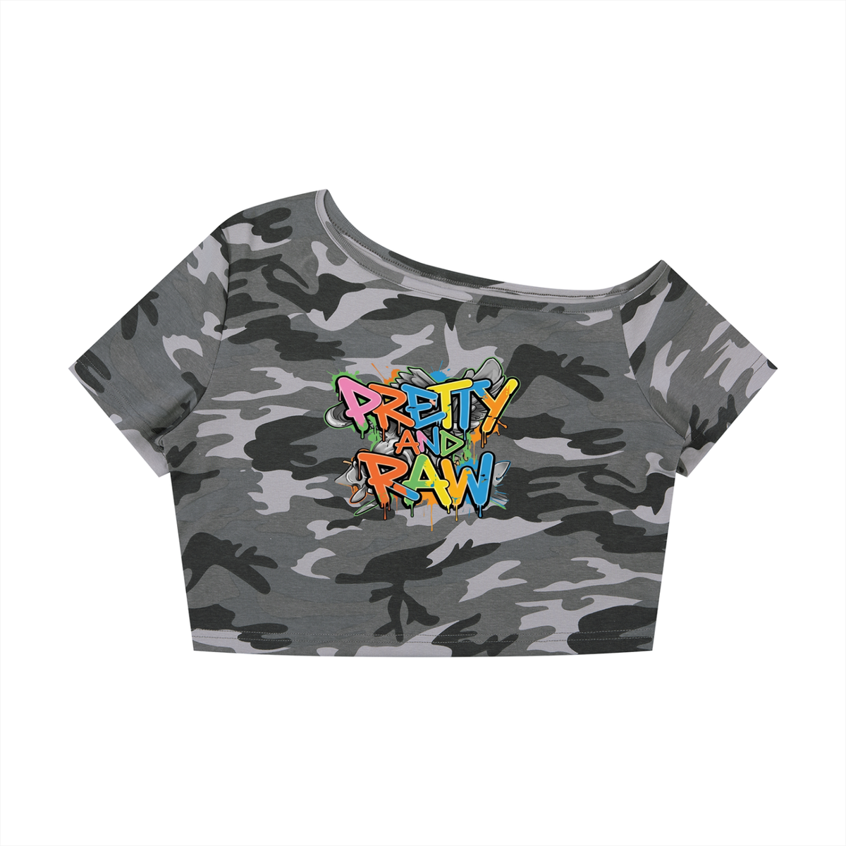 Women's Camo Off-Shoulder Crop T-Shirt